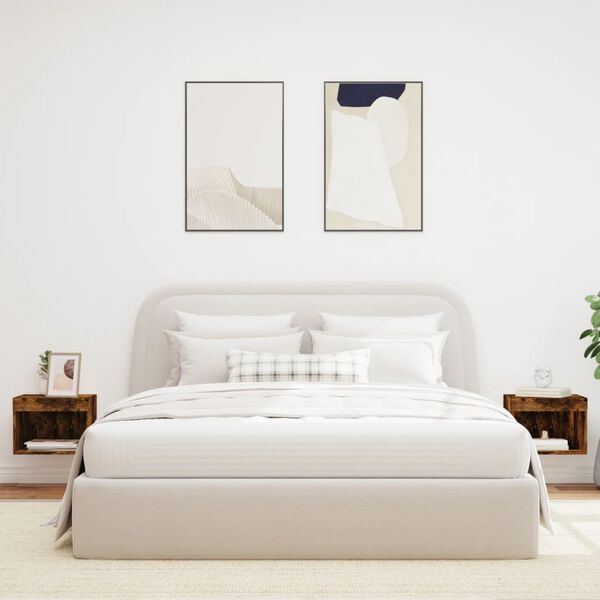 vidaXL Нощни шкафчета с LED осветление, стенни, 2 бр, опушен дъб