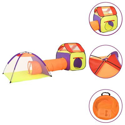 vidaXL Детска палатка за игра с 250 многоцветни топки 338x123x111 см