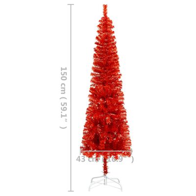 vidaXL Тънка осветена коледна елха, червена, 150 см