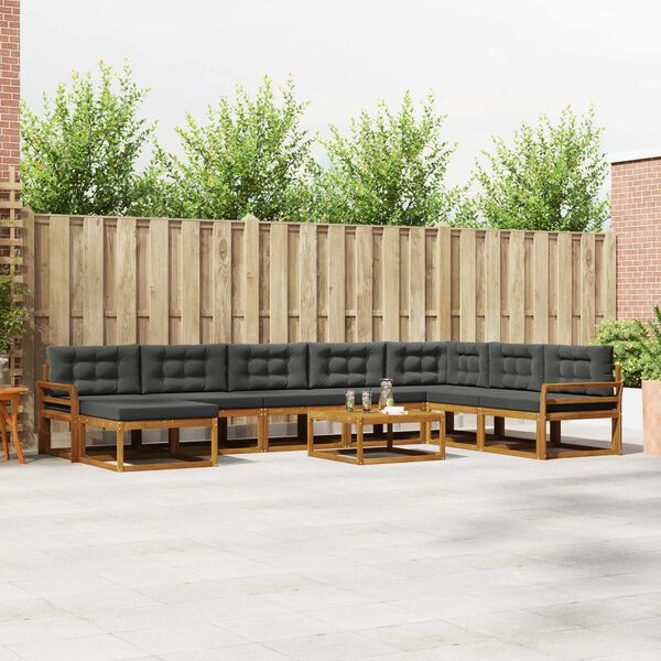 vidaXL Комплект дивани за открито 9 pcs Натурален и Антрацит