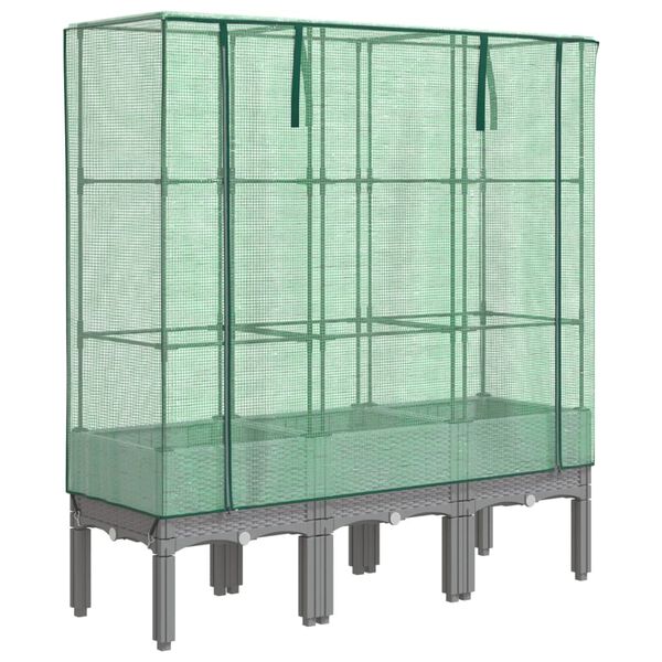 vidaXL Повдигнато легло с оранжерия калъф, ратанов вид, 120x40x140 см