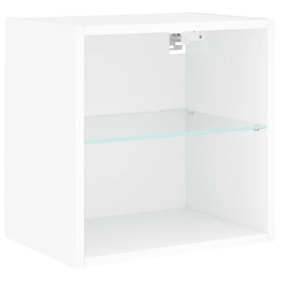 vidaXL Нощно шкафче с LED осветление, бял, за стенен монтаж