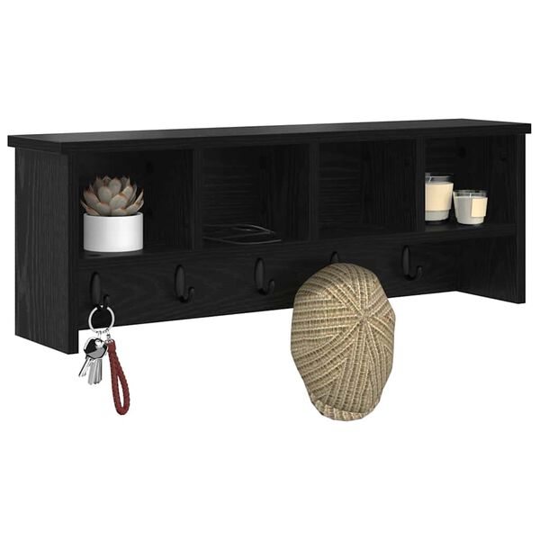 vidaXL Стенен закачалка за палта с рафт Черен дъб 75 x 16 x 26 см