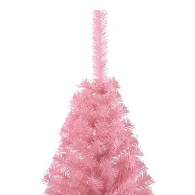 vidaXL Изкуствена половин коледна елха със стойка, розова, 150 см, PVC