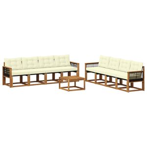 vidaXL Комплект дивани за открито 9 pcs Натурален и Крема