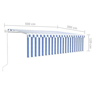 vidaXL Автоматично прибиращ се сенник с щора, 5x3 м, синьо и бяло