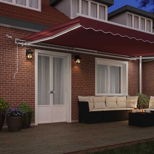 vidaXL Автоматично прибираща се тента с LED, бордо, 500x300 см