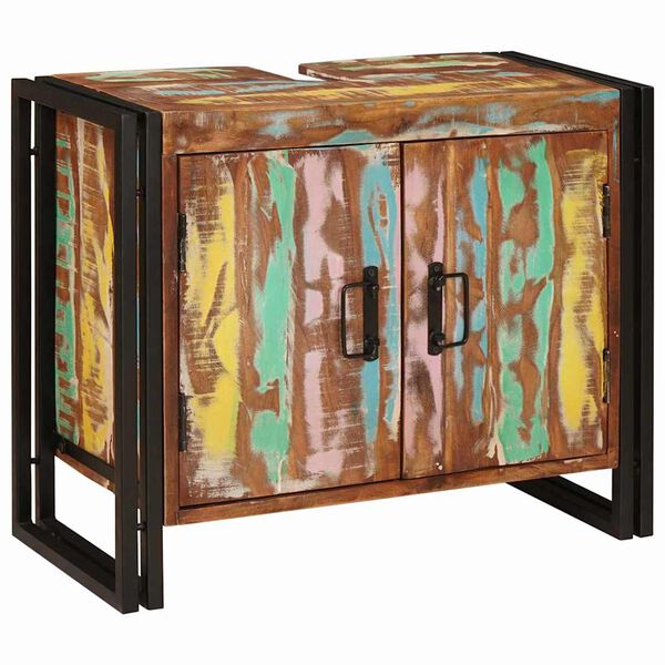 vidaXL Шкаф за мивка с рафт Многоцветен Солидно възстановено дърво