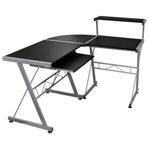 vidaXL Ъглово компютърно бюро, черно, 132x112x99 см, инженерно дърво
