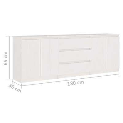 vidaXL Странично шкафче, бяло, 180x36x65 см, бор масив