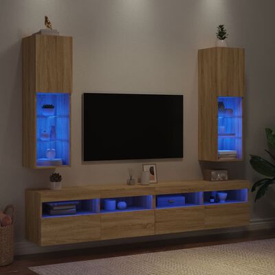vidaXL ТВ шкафове с LED осветление 2 бр дъб сонома 30,5x30x102 см