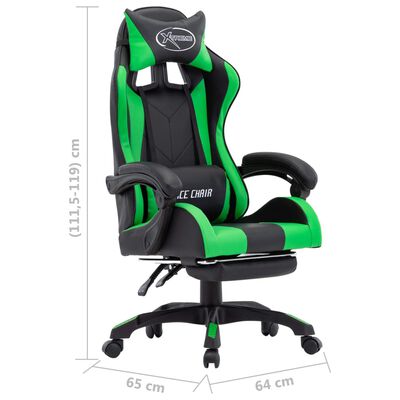 vidaXL Геймърски стол с подложка за крака зелено/черно изкуствена кожа