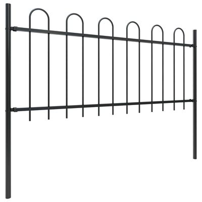 vidaXL Градинска ограда с извити върхове, стомана, 15,3x0,8 м, черна