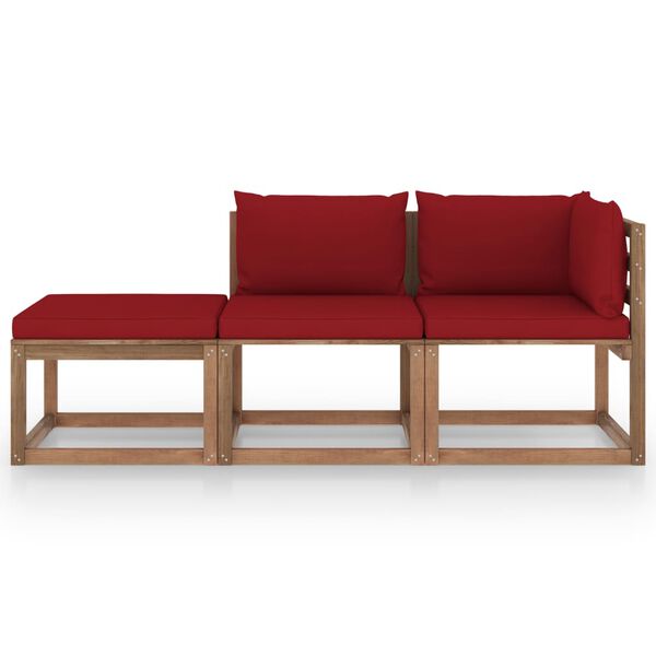 vidaXL Палетен комплект с възглавници, 3 части, импрегниран бор