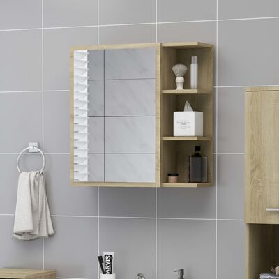 vidaXL Шкаф за баня с огледало, дъб сонома, 62,5x20,5x64 см, ПДЧ