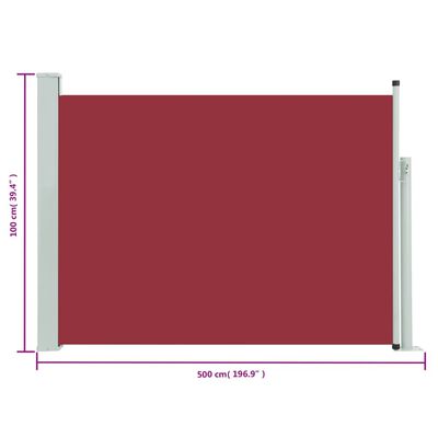 vidaXL Прибираща се странична тента, 100x500 см, червена