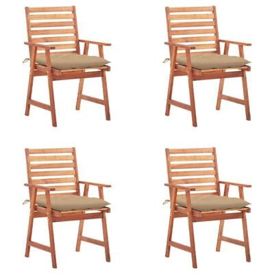 vidaXL Градински трапезни столове, 4 бр, с възглавници, акация масив