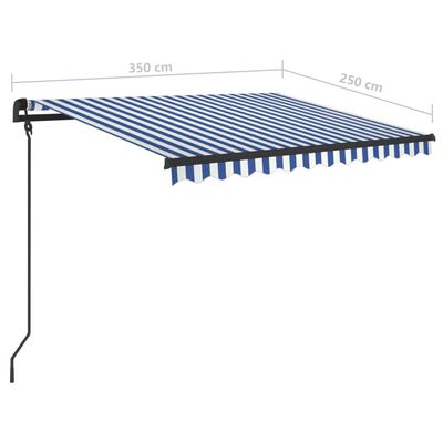 vidaXL Автоматично прибиращ се сенник с прътове 3,5x2,5 м синьо и бяло