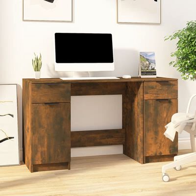 vidaXL Бюро със страничен шкаф, Опушен дъб, инженерна дървесина
