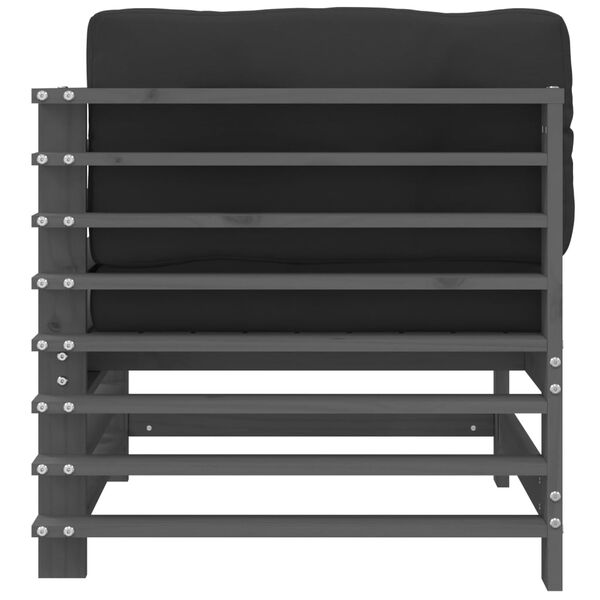 vidaXL Ъглов диван с възглавници, сив, борово дърво масив