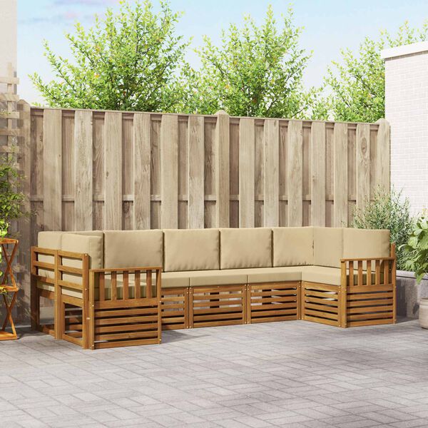 vidaXL Комплекти дивани 7 pcs Натурален и Бежов Солидно акациево дърво