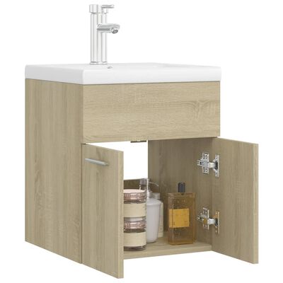 vidaXL Шкаф за баня с вградена мивка, дъб сонома, ПДЧ