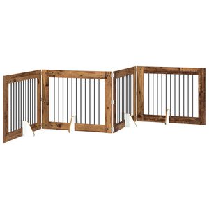 vidaXL Сгъваемо кучешко ограждение с подложки 4 pcs Старо дърво 401 см