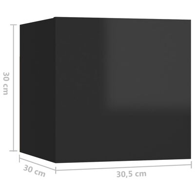 vidaXL ТВ шкаф за стенен монтаж, черен гланц, 30,5x30x30 см