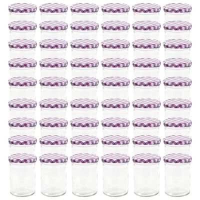 vidaXL Стъклени буркани за сладко с бяло-лилави капачки 48 бр 400 мл