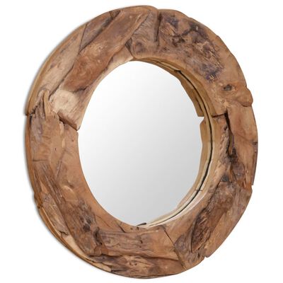 vidaXL Декоративно огледало, тиково дърво, 80 см, кръгло
