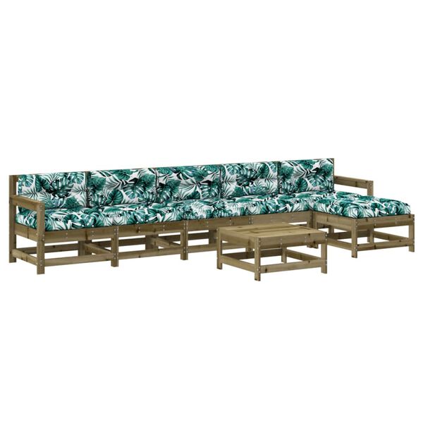 vidaXL Градински лаундж комплект 7 части с възглавници импрегниран бор