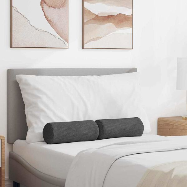 vidaXL Възглавници валяци 2 pcs Тъмен сив Ø 15 x 40 см Кордюрова тъкан