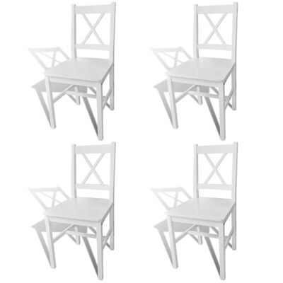 vidaXL Трапезни столове, 4 бр, бели, борова дървесина