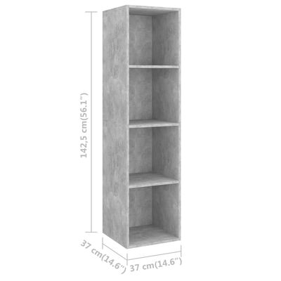 vidaXL ТВ шкаф за стенен монтаж, бетонно сив, 37x37x142,5 см, ПДЧ