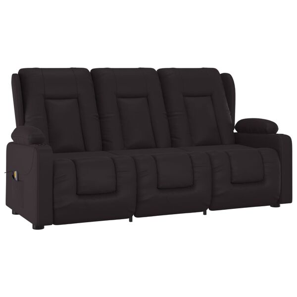 vidaXL 3-местен масажен реклайнер с държачи за чаши, черен, еко кожа