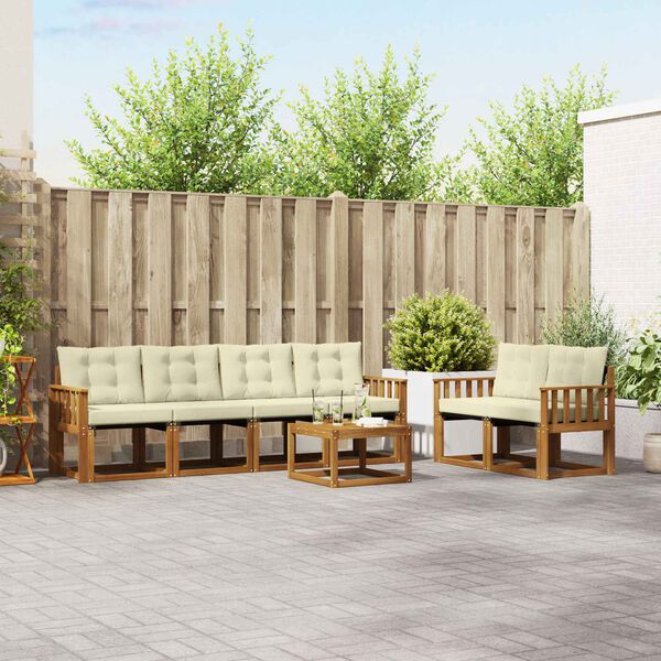 vidaXL Комплект дивани за открито 7 pcs Натурален и Крема