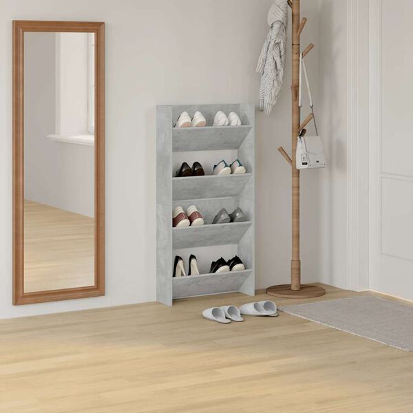 vidaXL Стенни шкафове за обувки, 2 бр, бетонно сиво, 60x18x60 см, ПДЧ