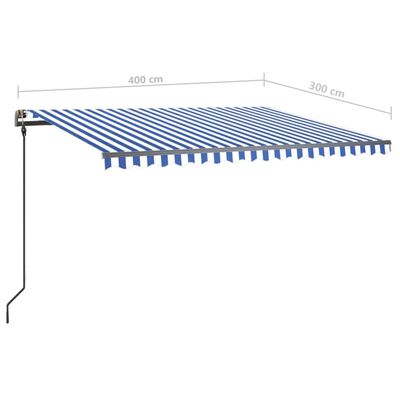 vidaXL Автоматично прибиращ се сенник с прътове, 4x3 м, синьо и бяло