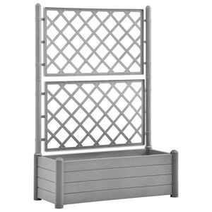 vidaXL Градински сандък с пергола, 100x43x142 см, РР, сив камък