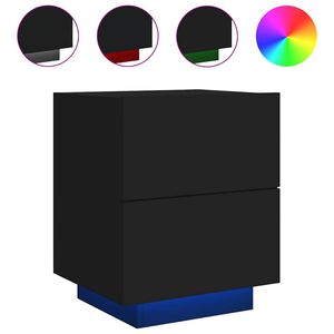 vidaXL Нощно шкафче с LED осветление, черно, инженерно дърво