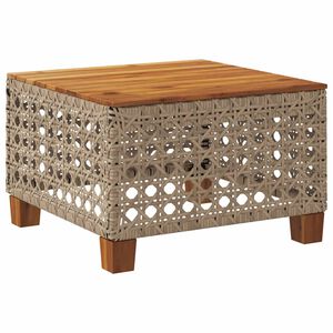 vidaXL Градинска маса, бежова, 55x55x36 см, полиратан и акациево дърво