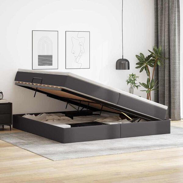 vidaXL Легло с място за съхранение и матрак с матрак Сив 200 x 200 cm
