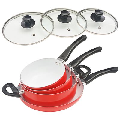 vidaXL Комплект съдове за готвене, 7 части, червен, алуминий
