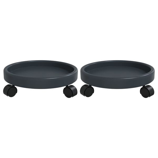 vidaXL Поставки за цветя с колелца, 2 бр, сиви, диаметър 34 см, 35 кг