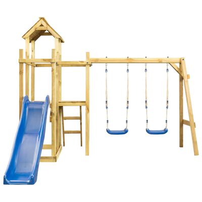 vidaXL Детско съоръжение с пързалка и люлки, 285x305x226,5 см