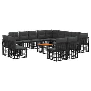 vidaXL Комплект дивани за открито 14 pcs Черно и тъмно сиво Полиестер