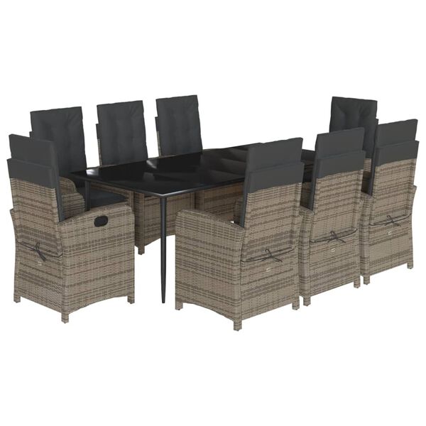 vidaXL Градински трапезен комплект 9 части с възглавници сив полиратан