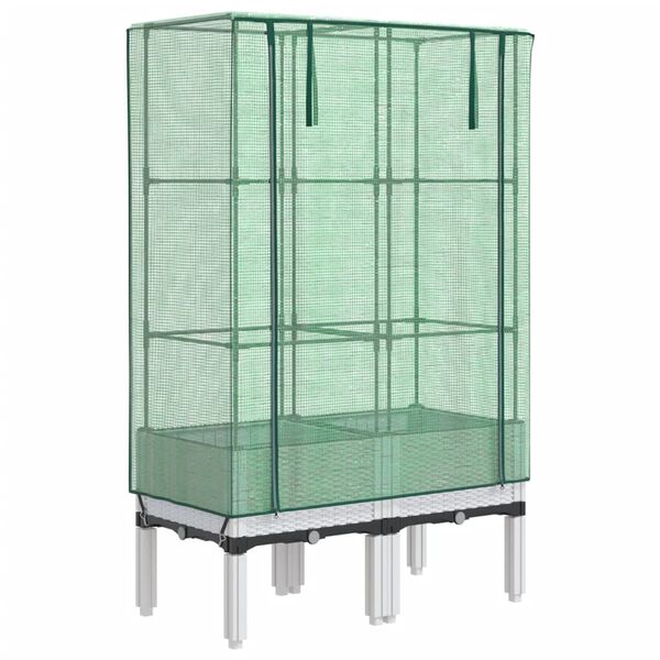 vidaXL Повдигнато легло с оранжерия калъф, ратанов вид, 80x40x140 см