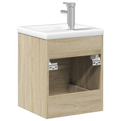 vidaXL Шкаф за мивка за баня с вградена мивка, сонома дъб