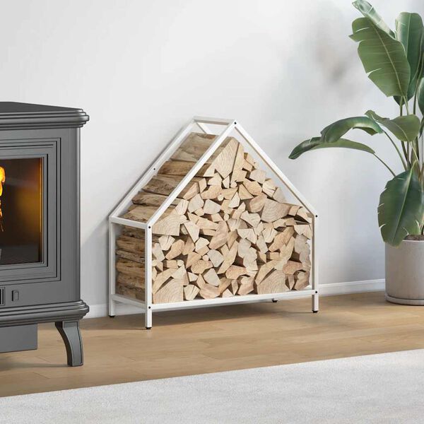 vidaXL Стойка за дърва за огрев бяла Студено валцувана стомана